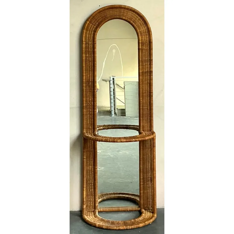 Vintage Boho Woven Rattan Hall Mirror