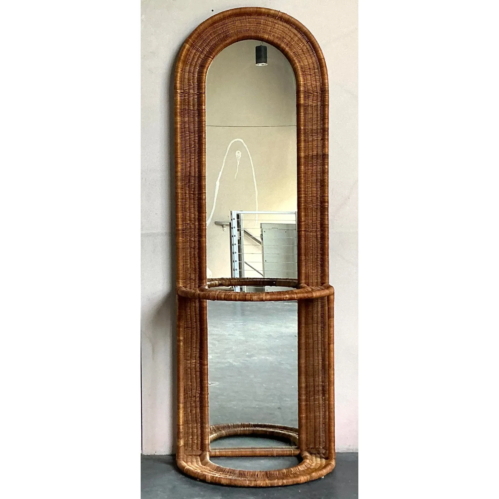 Vintage Boho Woven Rattan Hall Mirror — additional photo 2