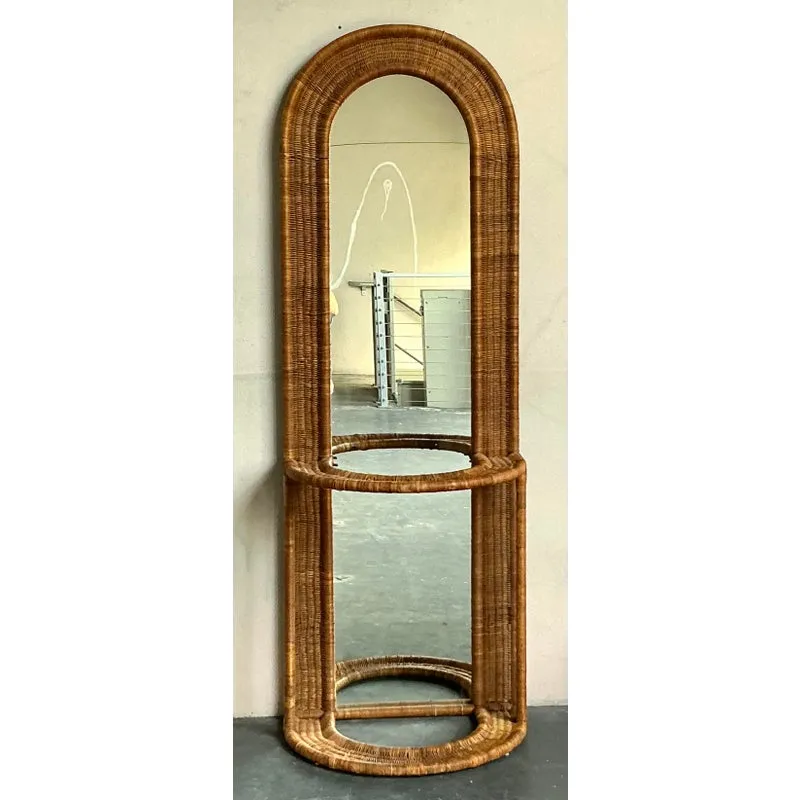 Vintage Boho Woven Rattan Hall Mirror — additional photo 4