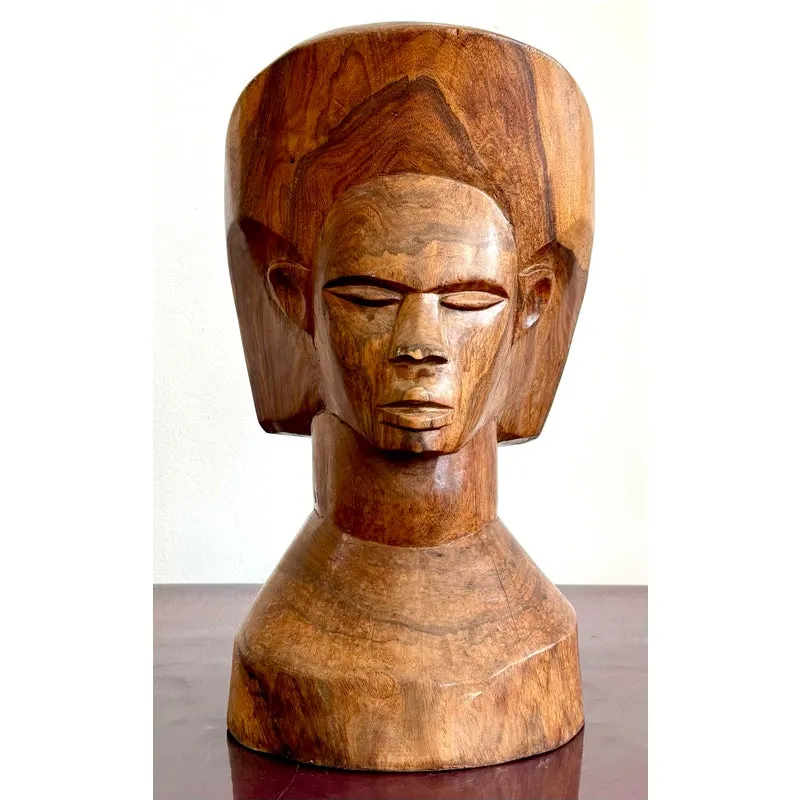 Vintage Boho Solid Wood Carved Bust — additional photo 4