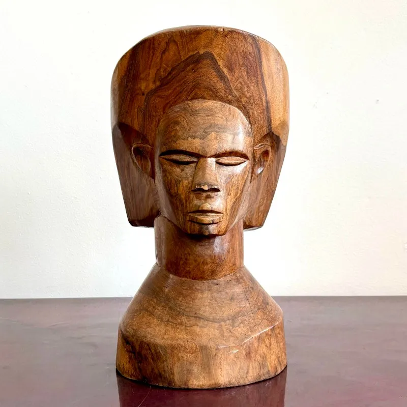 Vintage Boho Solid Wood Carved Bust — additional photo 3