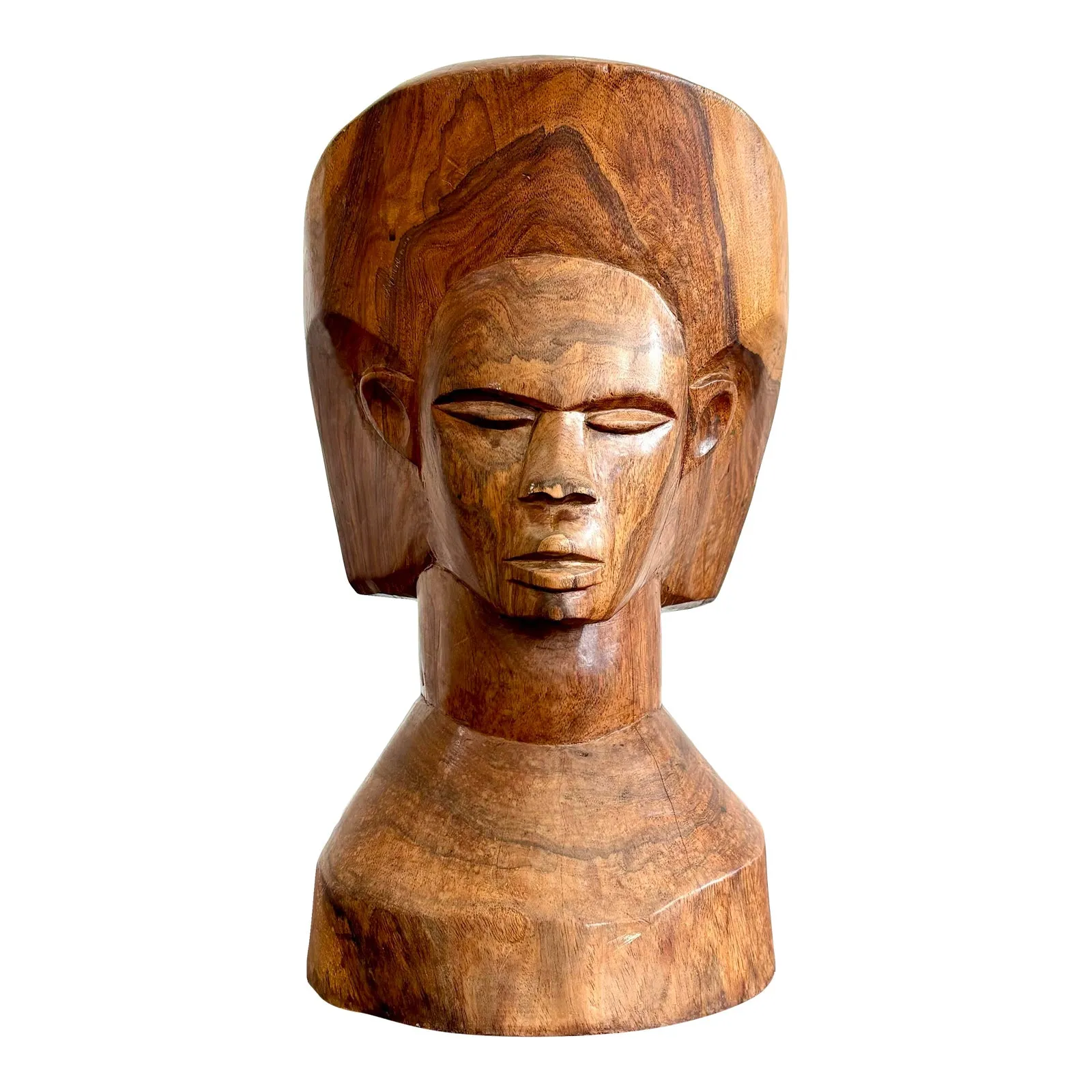 Vintage Boho Solid Wood Carved Bust — additional photo 1