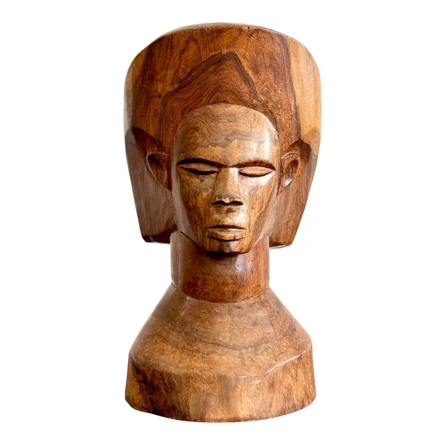 Vintage Boho Solid Wood Carved Bust — additional photo 1