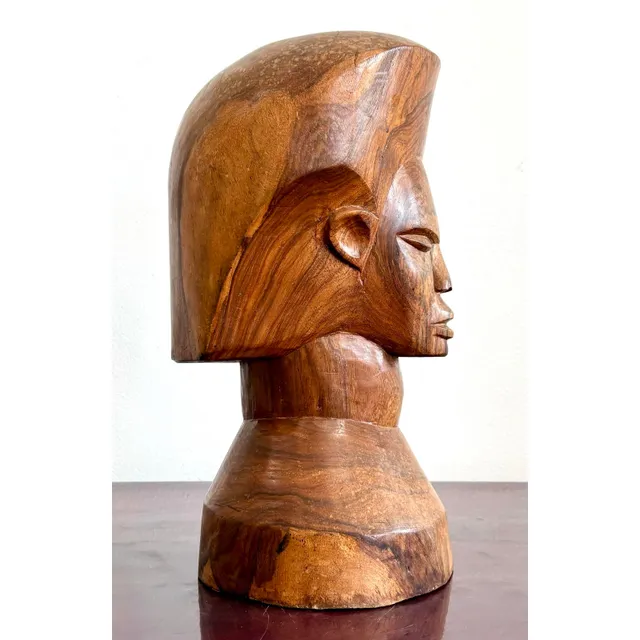 Vintage Boho Solid Wood Carved Bust — additional photo 8