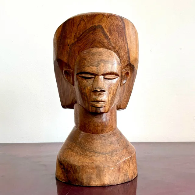 Vintage Boho Solid Wood Carved Bust — additional photo 2
