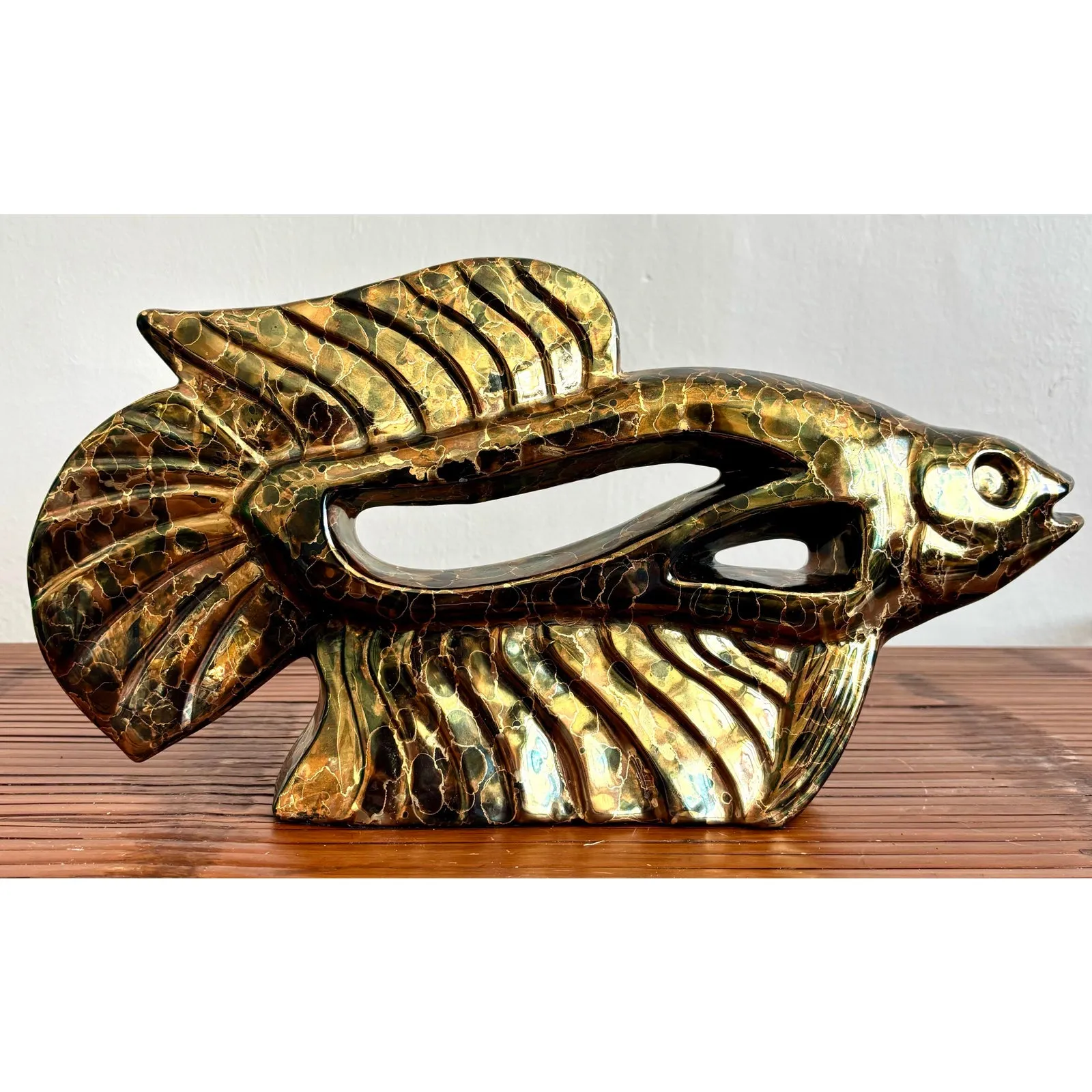 Vintage Boho Metallic Glazed Ceramic Fish — additional photo 4