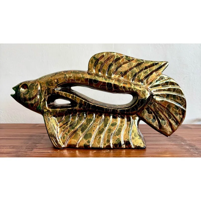 Vintage Boho Metallic Glazed Ceramic Fish — additional photo 3