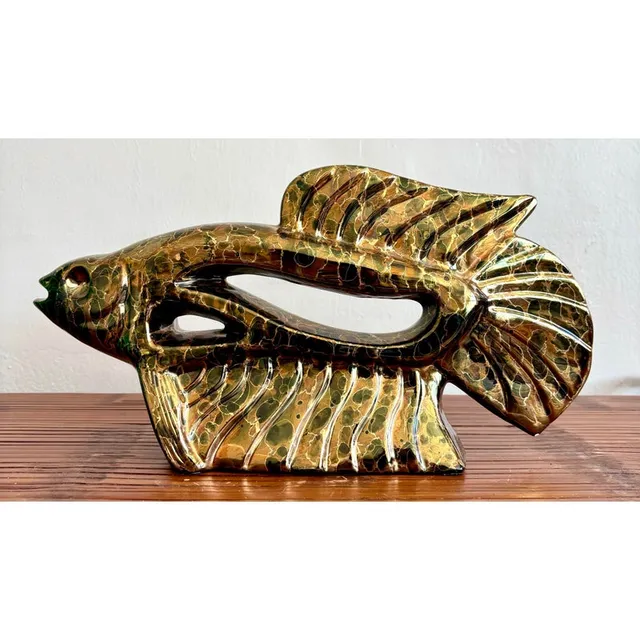 Vintage Boho Metallic Glazed Ceramic Fish — additional photo 3