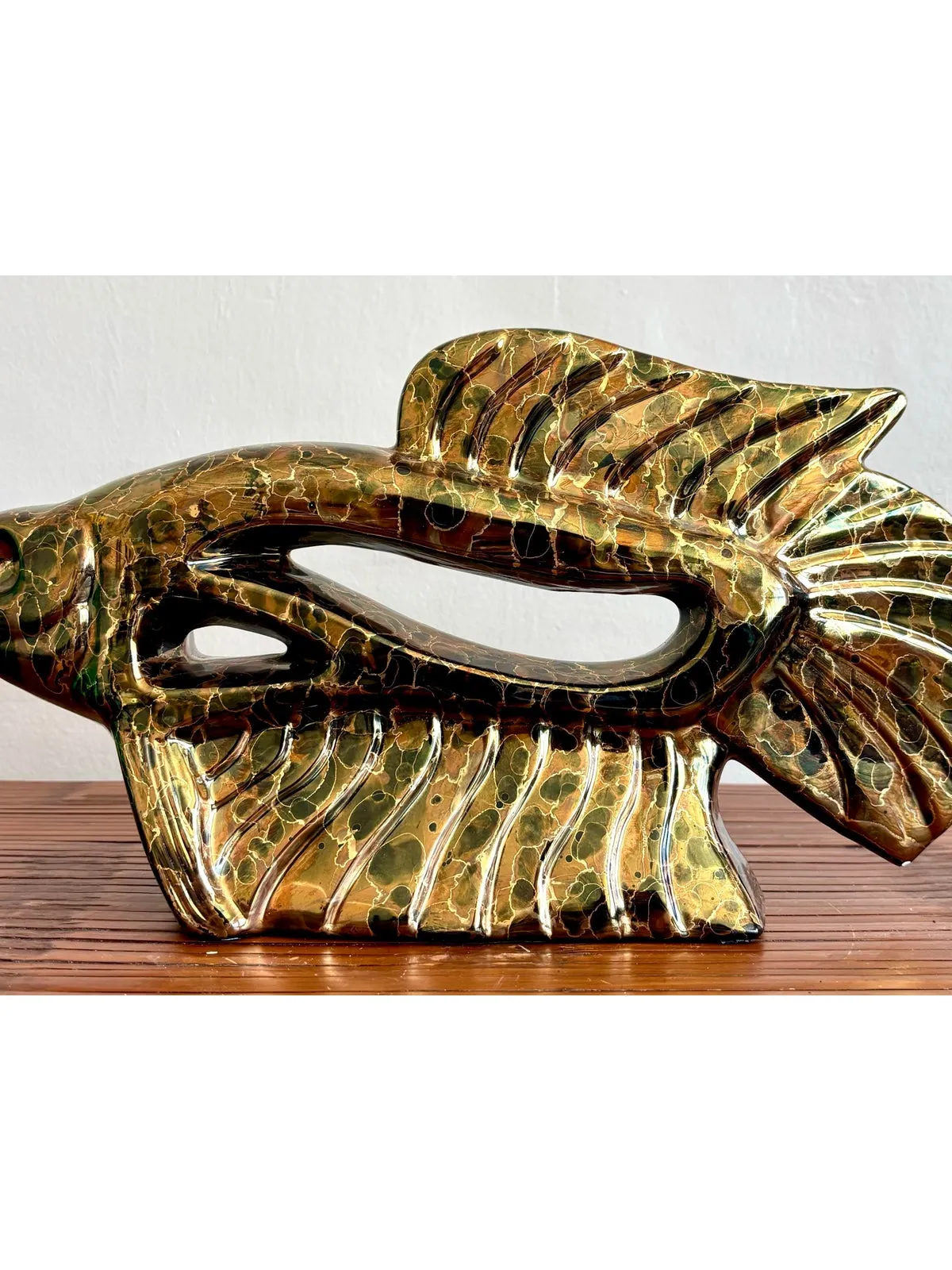 Vintage Boho Metallic Glazed Ceramic Fish — additional photo 1