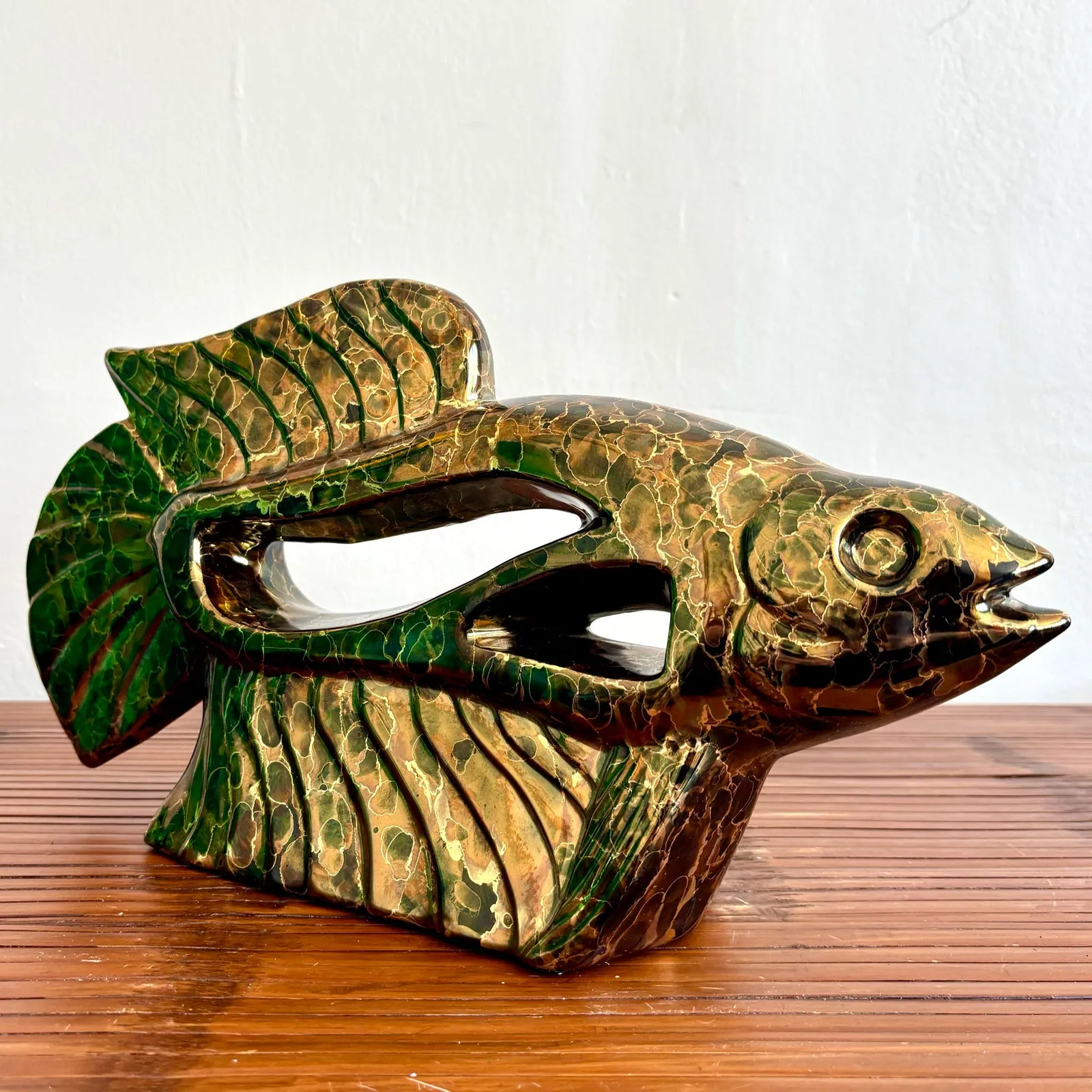 Vintage Boho Metallic Glazed Ceramic Fish — additional photo 7