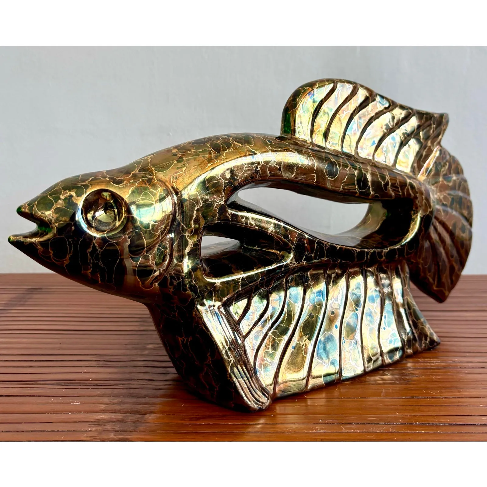 Vintage Boho Metallic Glazed Ceramic Fish — additional photo 8