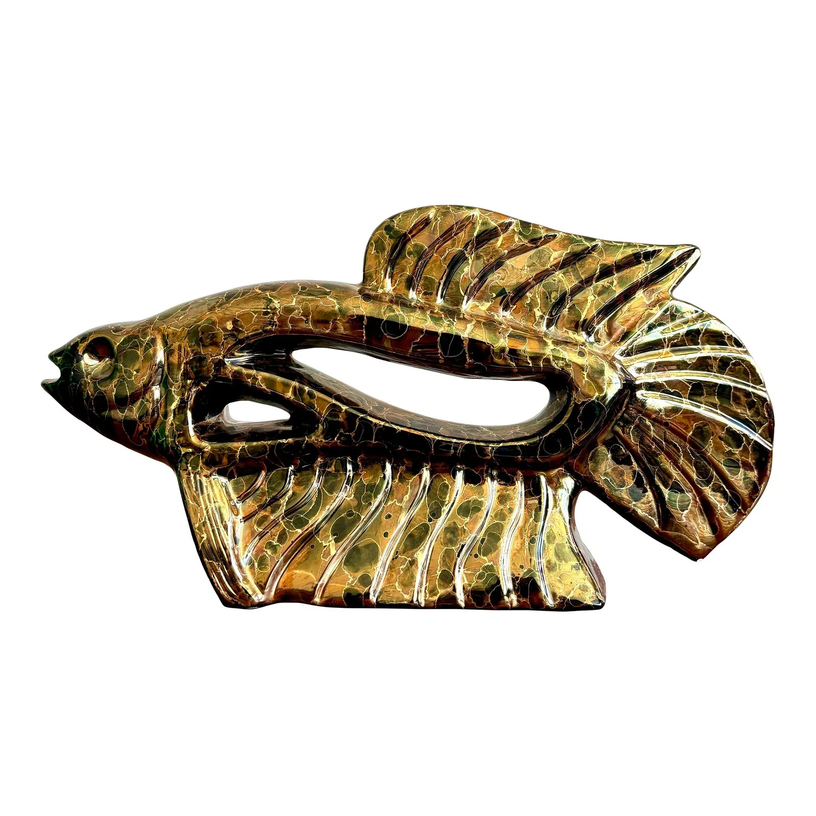 Vintage Boho Metallic Glazed Ceramic Fish — additional photo 1