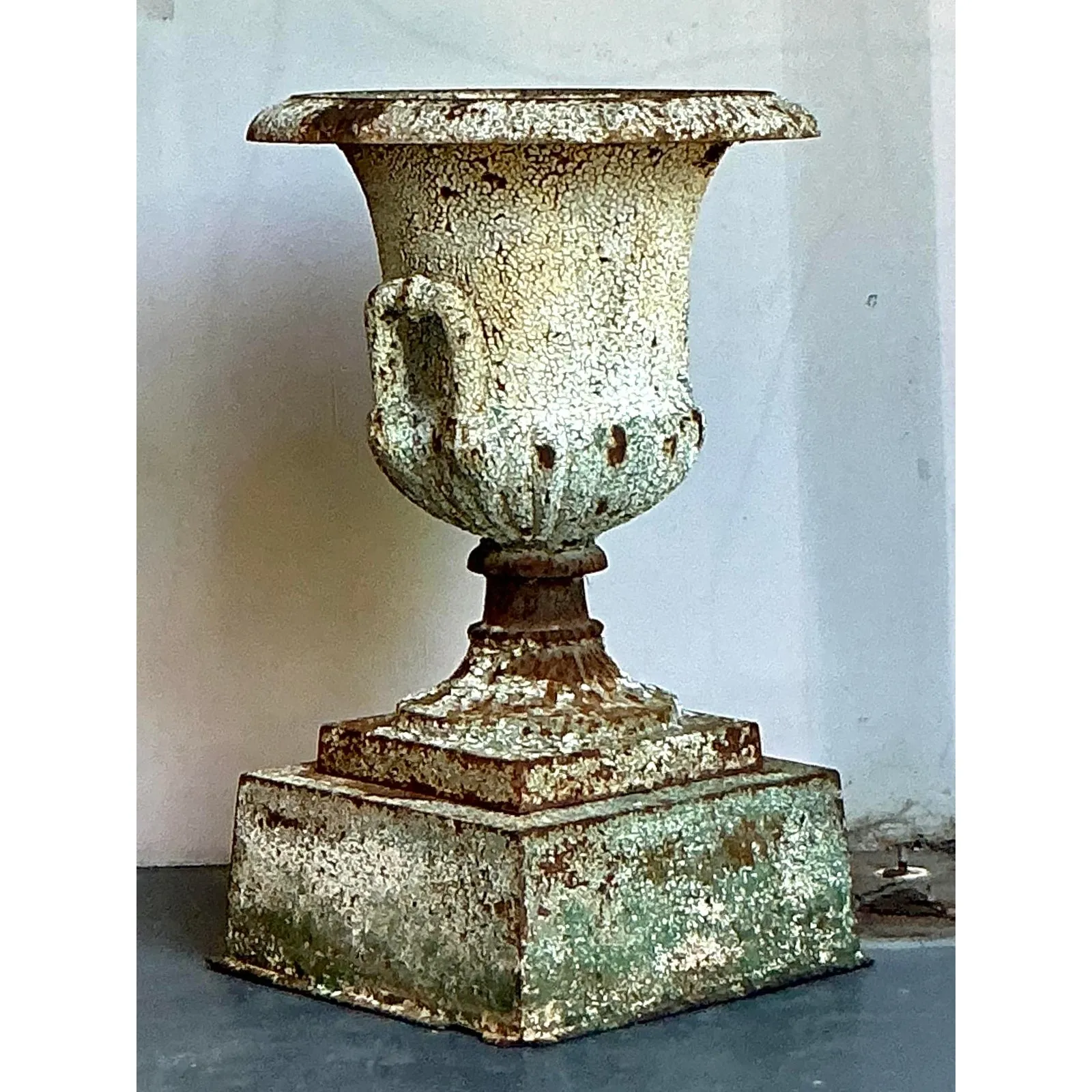 Vintage Regency Distressed Wrought Iron Urn — additional photo 3