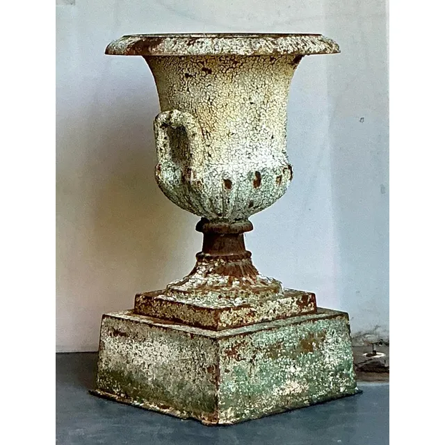Vintage Regency Distressed Wrought Iron Urn — additional photo 6