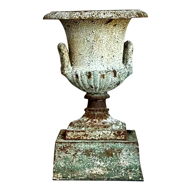 Vintage Regency Distressed Wrought Iron Urn — additional photo 8