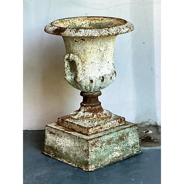 Vintage Regency Distressed Wrought Iron Urn — additional photo 7