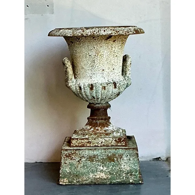 Vintage Regency Distressed Wrought Iron Urn — additional photo 1