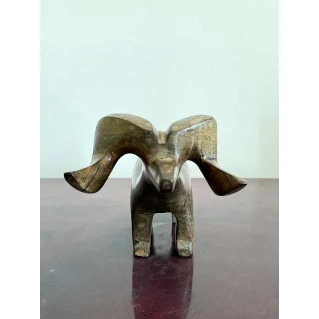 Vintage Hand-Carved Wooden Ram Figurine — additional photo 2