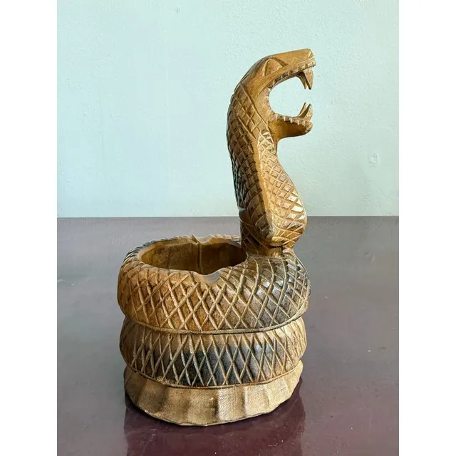 Late 20th Century Hand-Carved Wooden Cobra Bowl — additional photo 3
