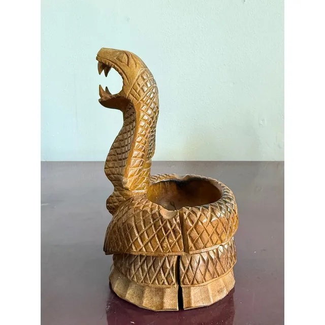 Late 20th Century Hand-Carved Wooden Cobra Bowl — additional photo 4