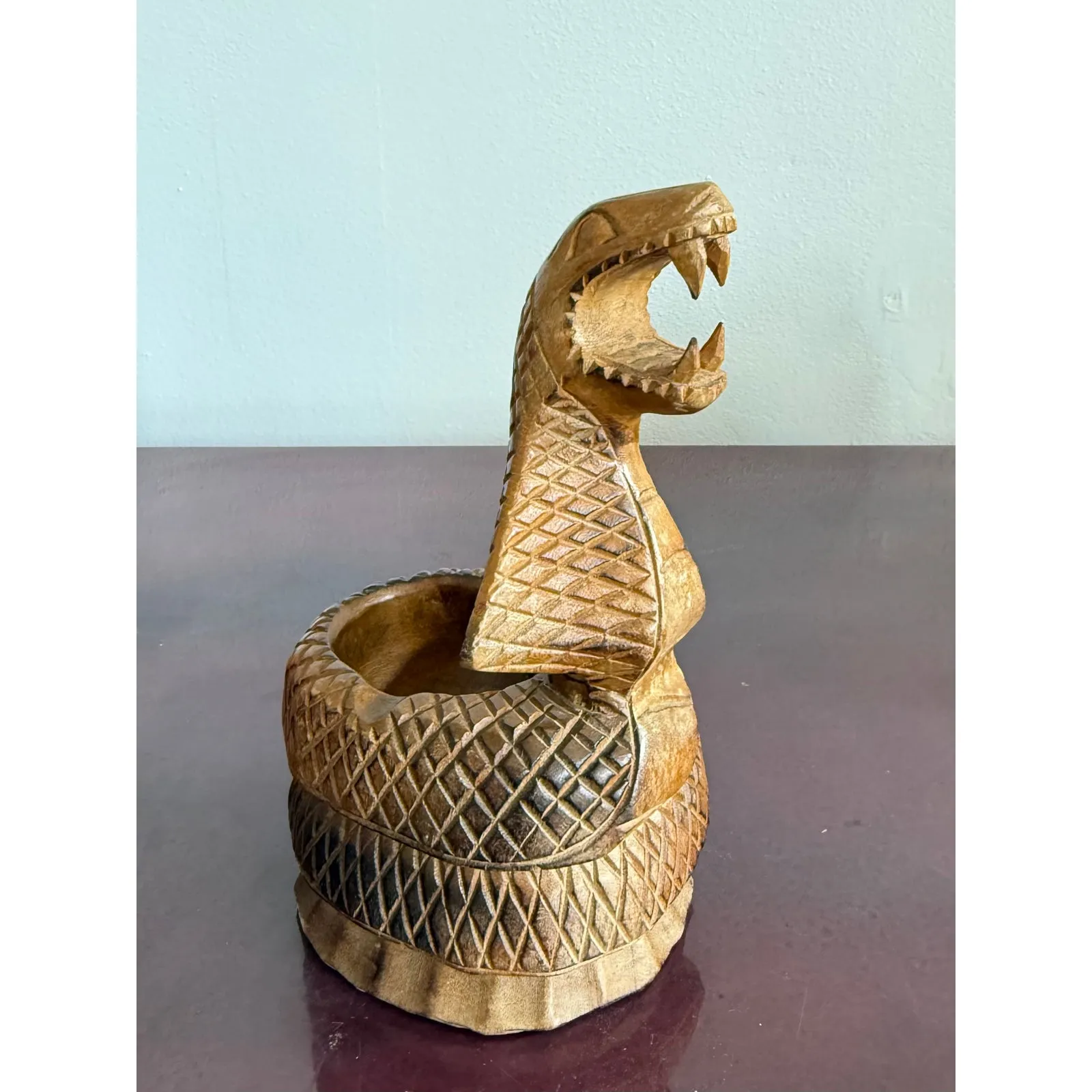 Late 20th Century Hand-Carved Wooden Cobra Bowl — additional photo 2