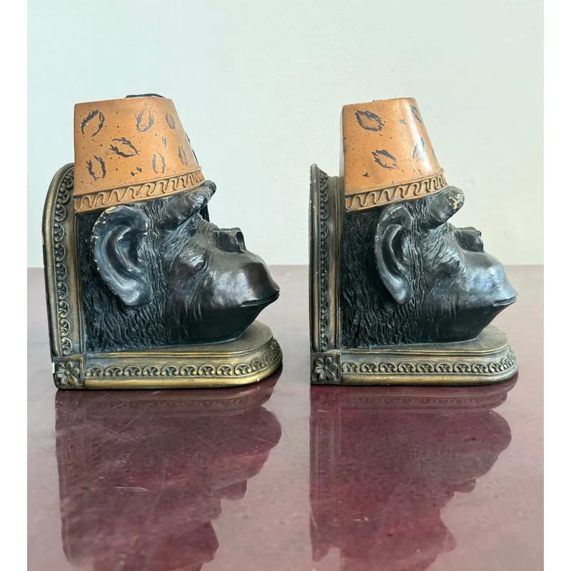Late 20th Century Monkey Head Bookend With Fez Hats- a Pair — additional photo 3