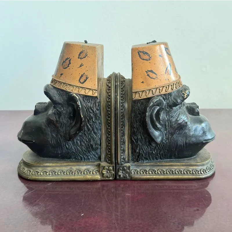 Late 20th Century Monkey Head Bookend With Fez Hats- a Pair — additional photo 4