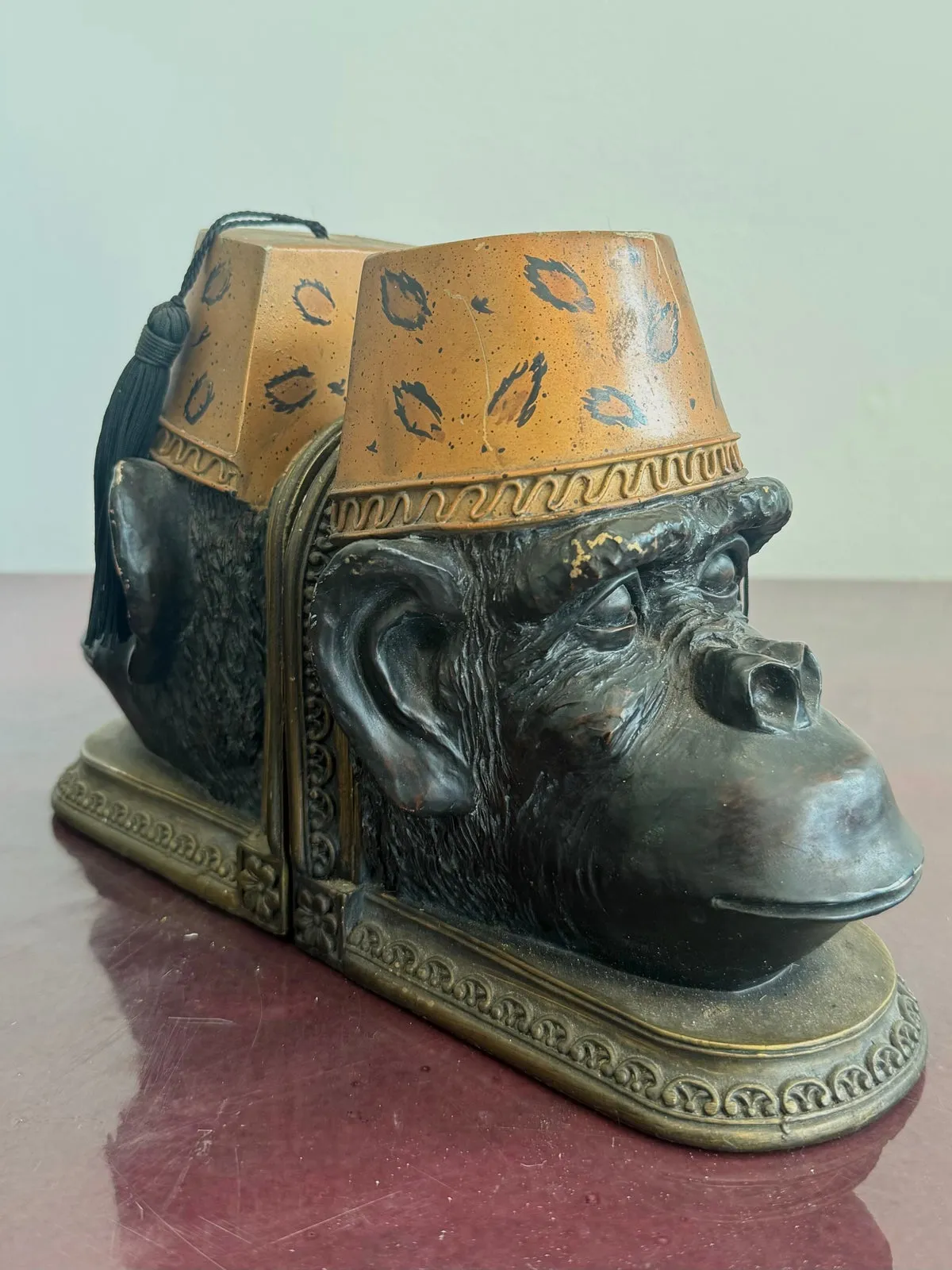 Late 20th Century Monkey Head Bookend With Fez Hats- a Pair — additional photo 5
