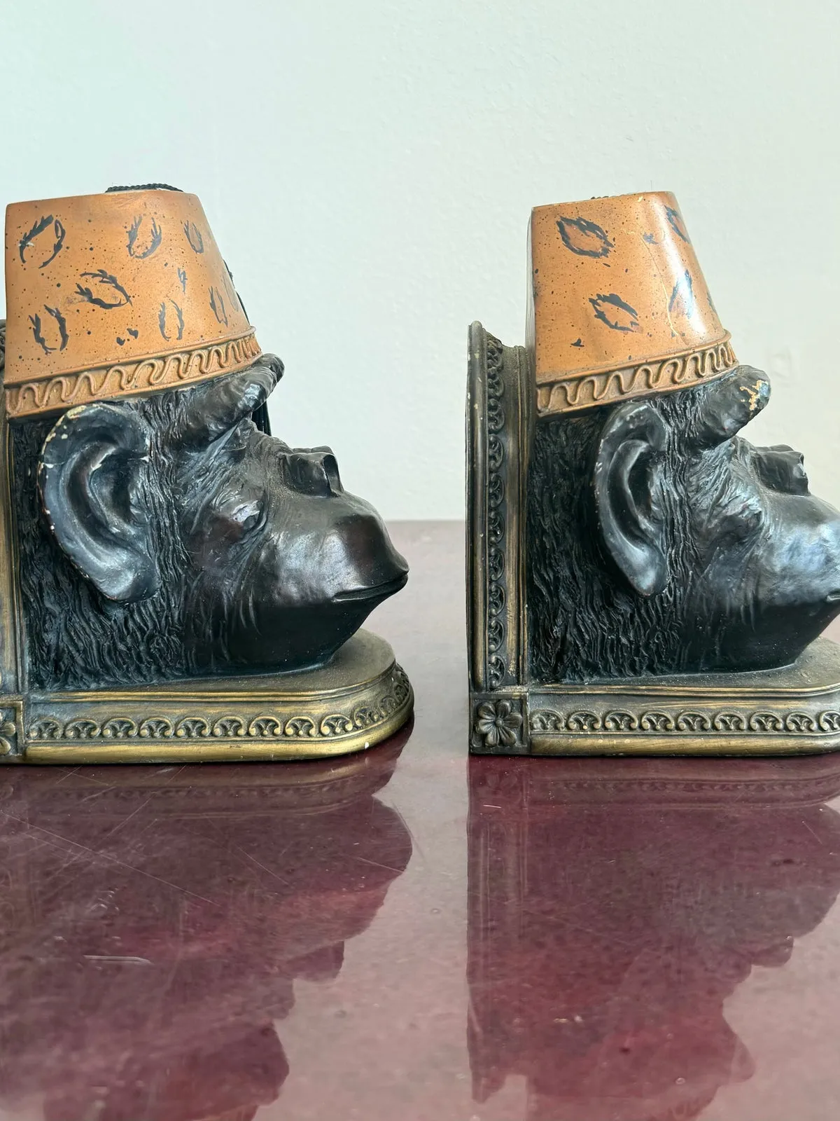 Late 20th Century Monkey Head Bookend With Fez Hats- a Pair — additional photo 8