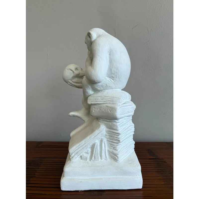 Vintage White Plaster Monkey Philosopher Statue — additional photo 3