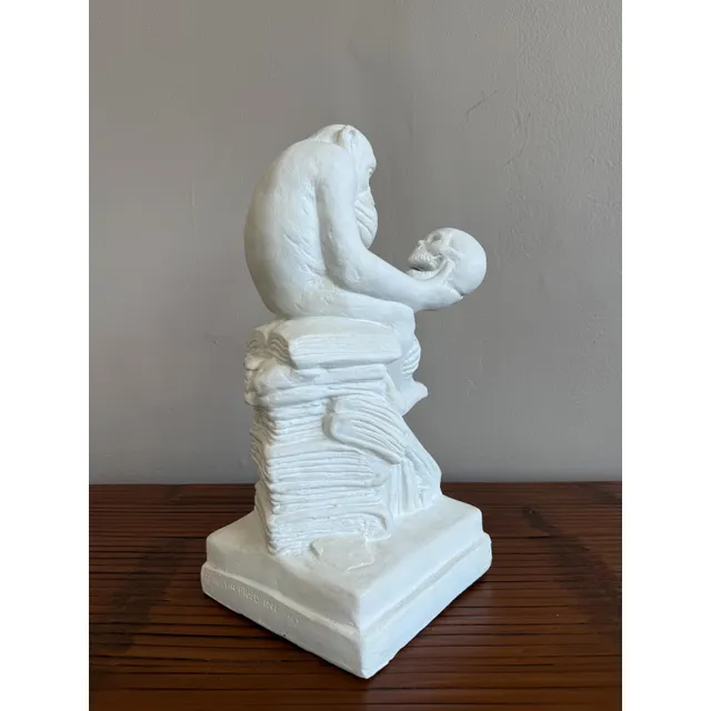 Vintage White Plaster Monkey Philosopher Statue — additional photo 5