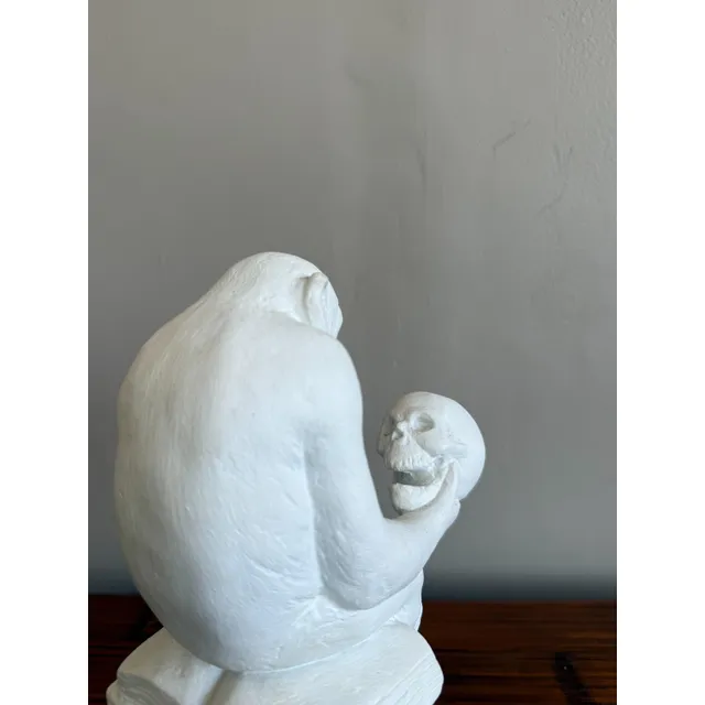 Vintage White Plaster Monkey Philosopher Statue — additional photo 7