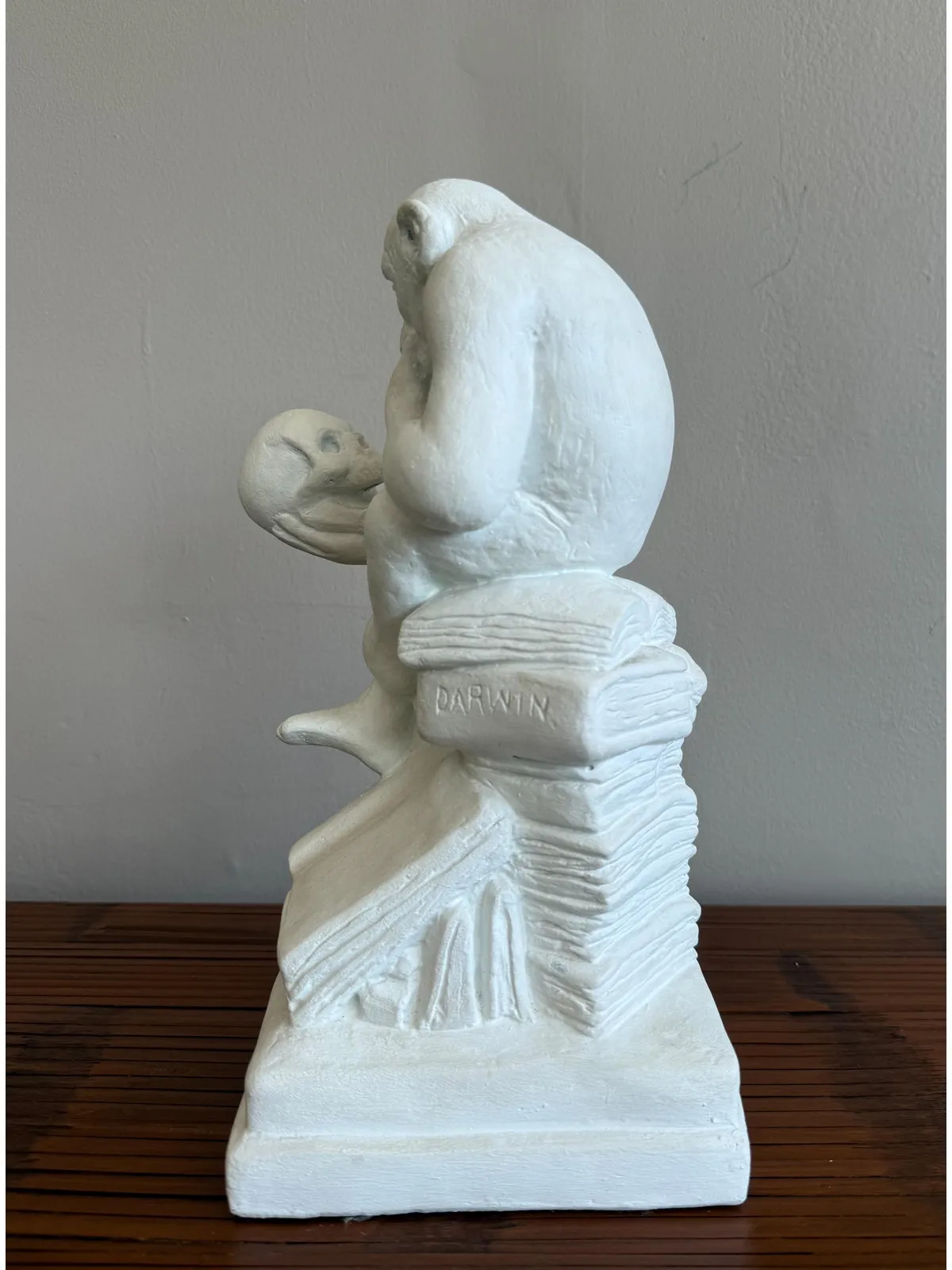 Vintage White Plaster Monkey Philosopher Statue — additional photo 8