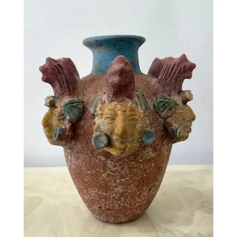 Vintage Boho Ceramic Terracotta Face Vase — additional photo 2