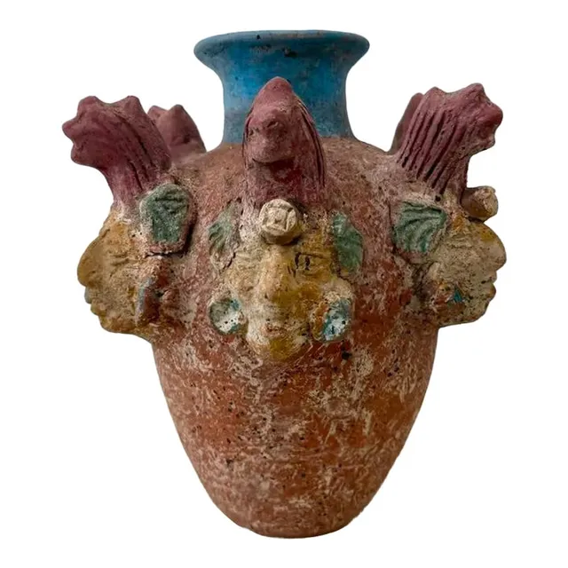 Vintage Boho Ceramic Terracotta Face Vase — additional photo 1