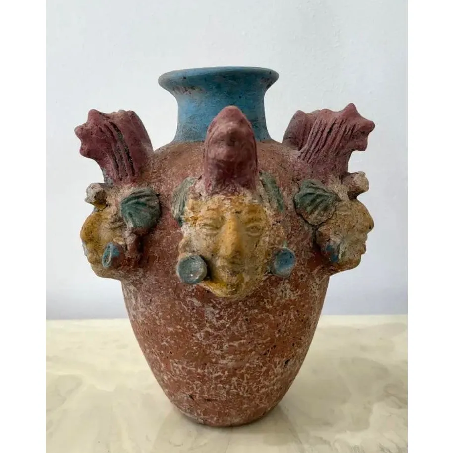 Vintage Boho Ceramic Terracotta Face Vase — additional photo 5