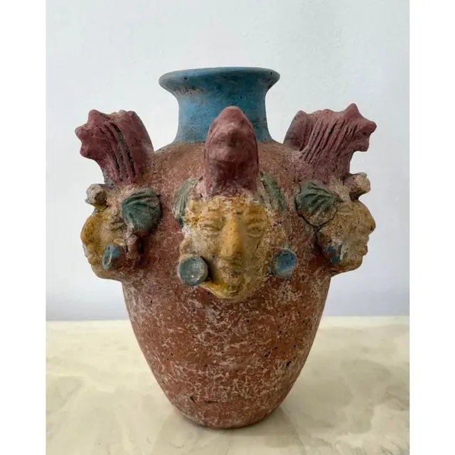 Vintage Boho Ceramic Terracotta Face Vase — additional photo 5