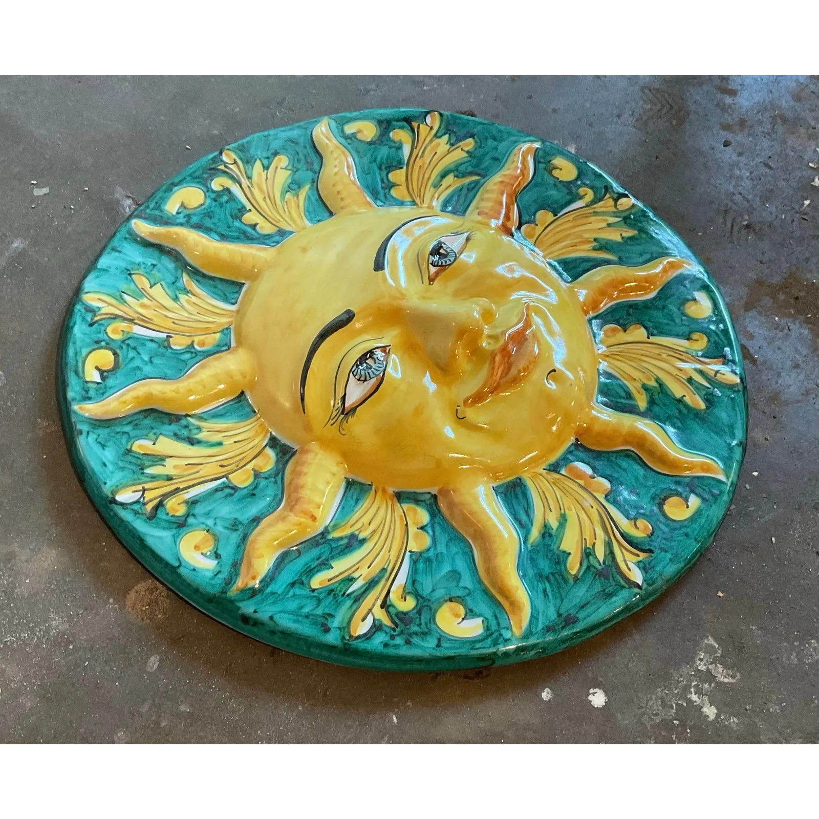 Vintage Italian Glazed Ceramic Sun Plaque — additional photo 5