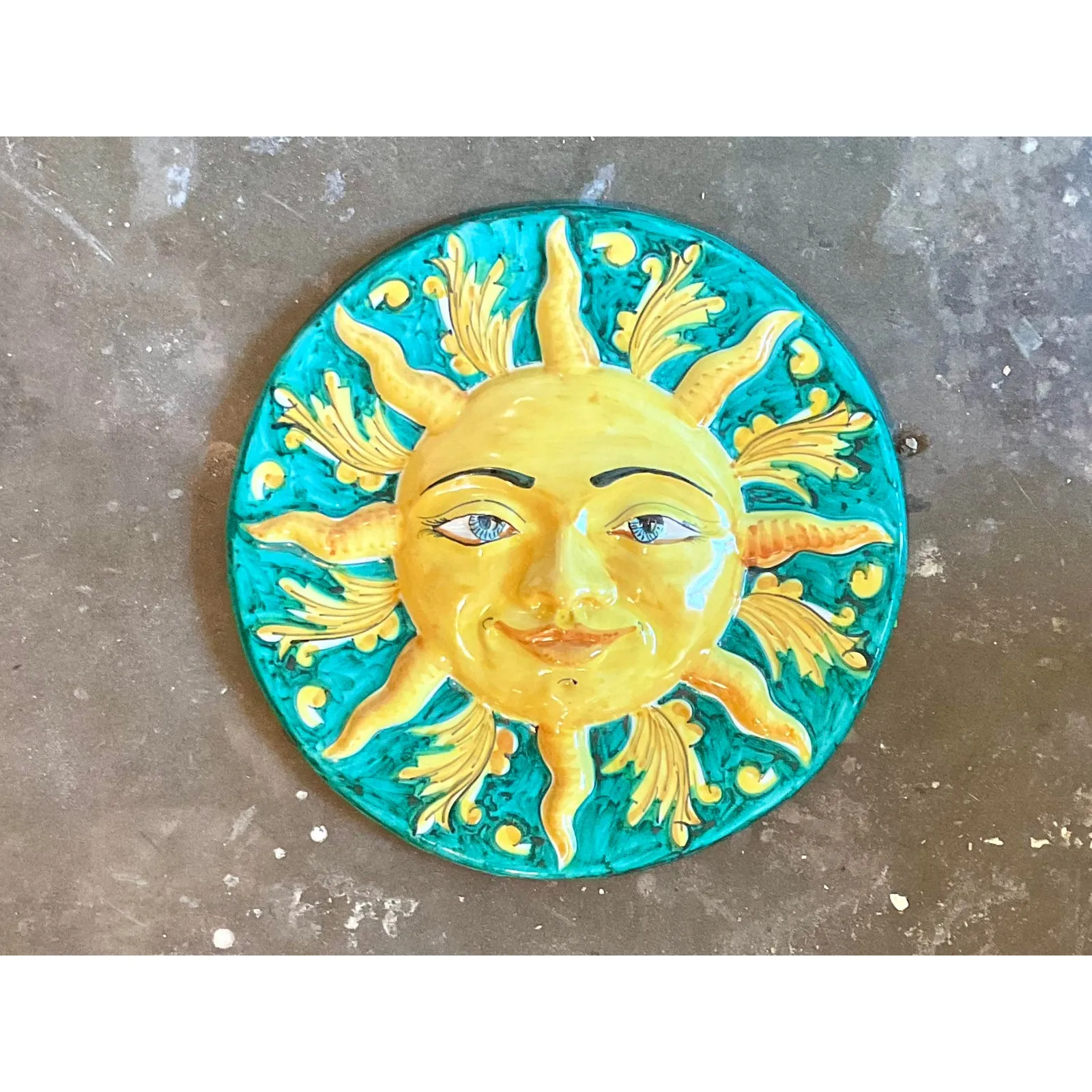 Vintage Italian Glazed Ceramic Sun Plaque — additional photo 7