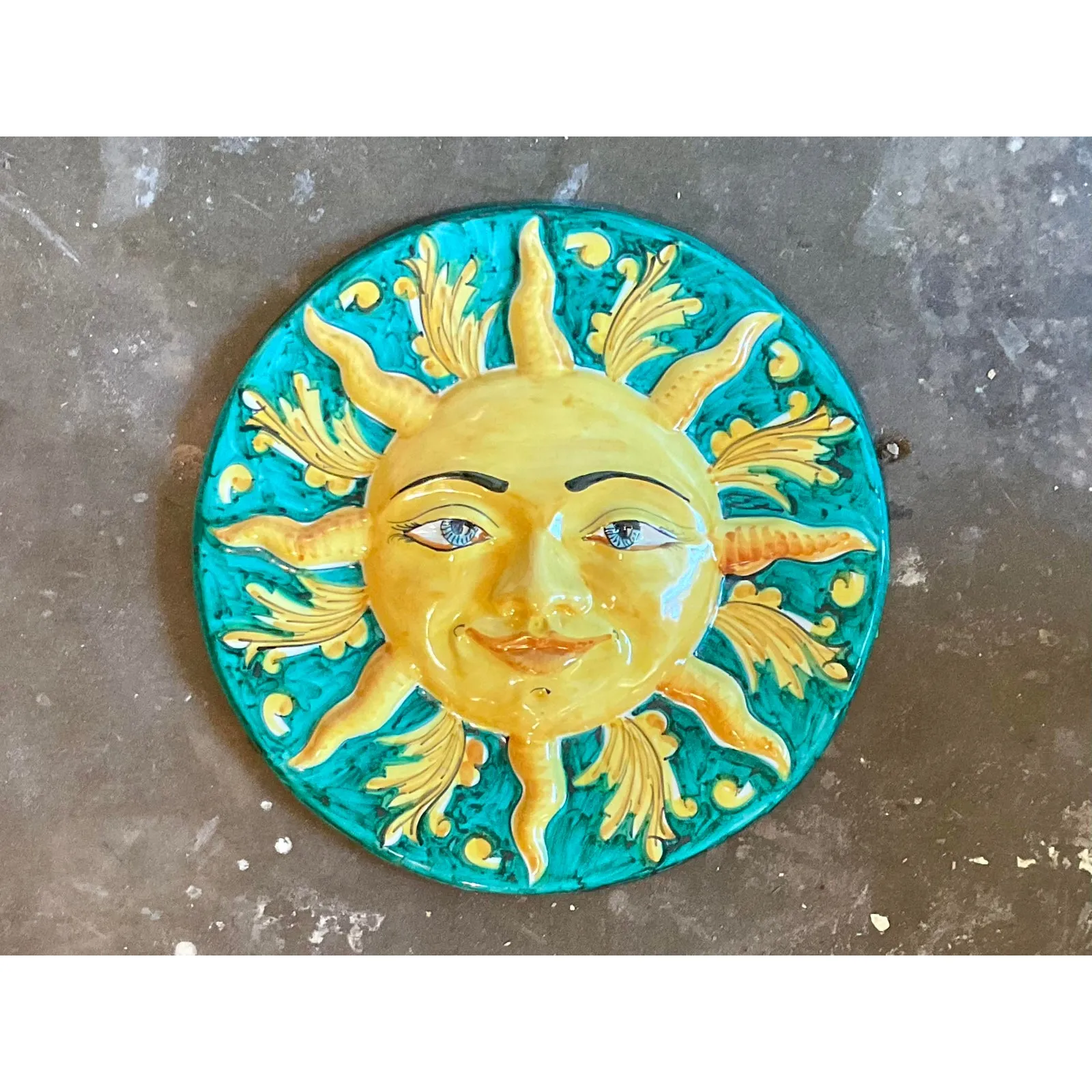 Vintage Italian Glazed Ceramic Sun Plaque — additional photo 8