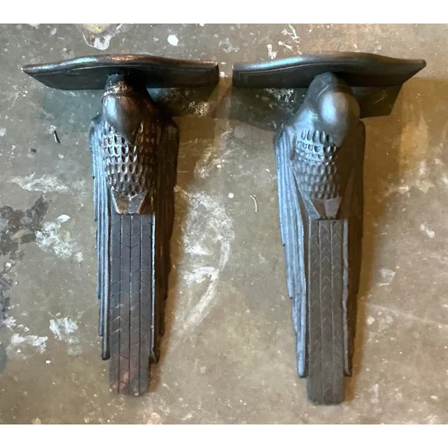 Vintage Boho Hand Carved Falcon Brackets - Set of 2 — additional photo 3