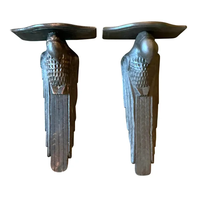 Vintage Boho Hand Carved Falcon Brackets - Set of 2 — additional photo 1