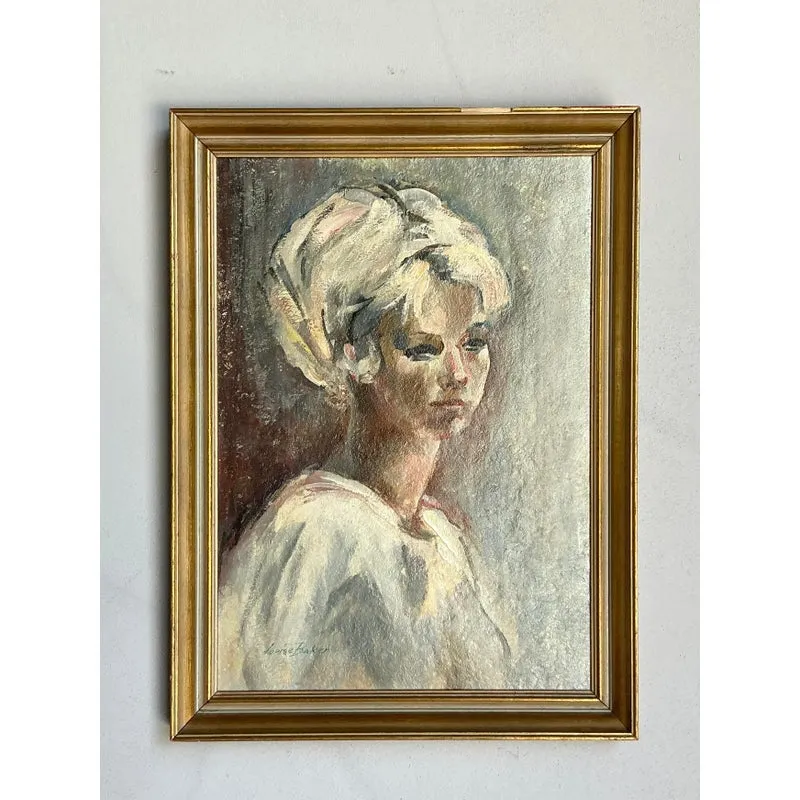 Vintage Boho Original Oil Portrait on Canvas - Wood, 18W x 24.5H — additional photo 2