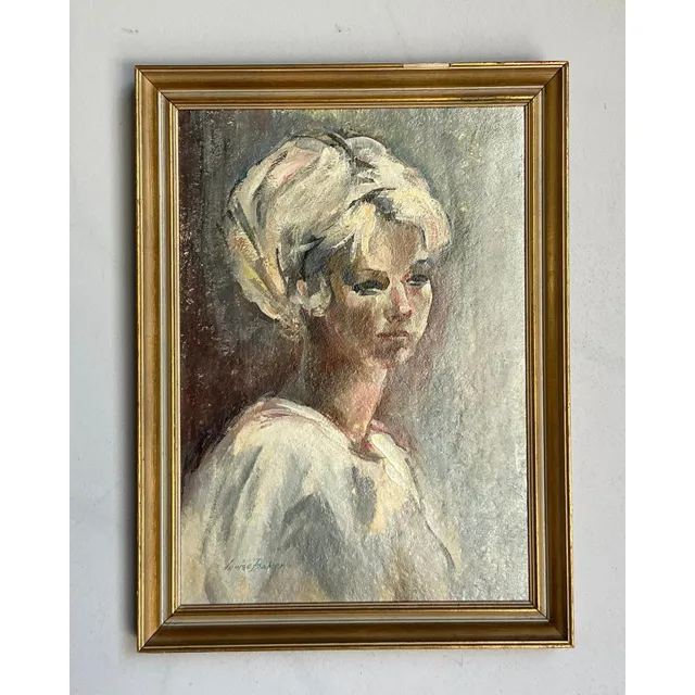 Vintage Boho Original Oil Portrait on Canvas - Wood, 18W x 24.5H — additional photo 3