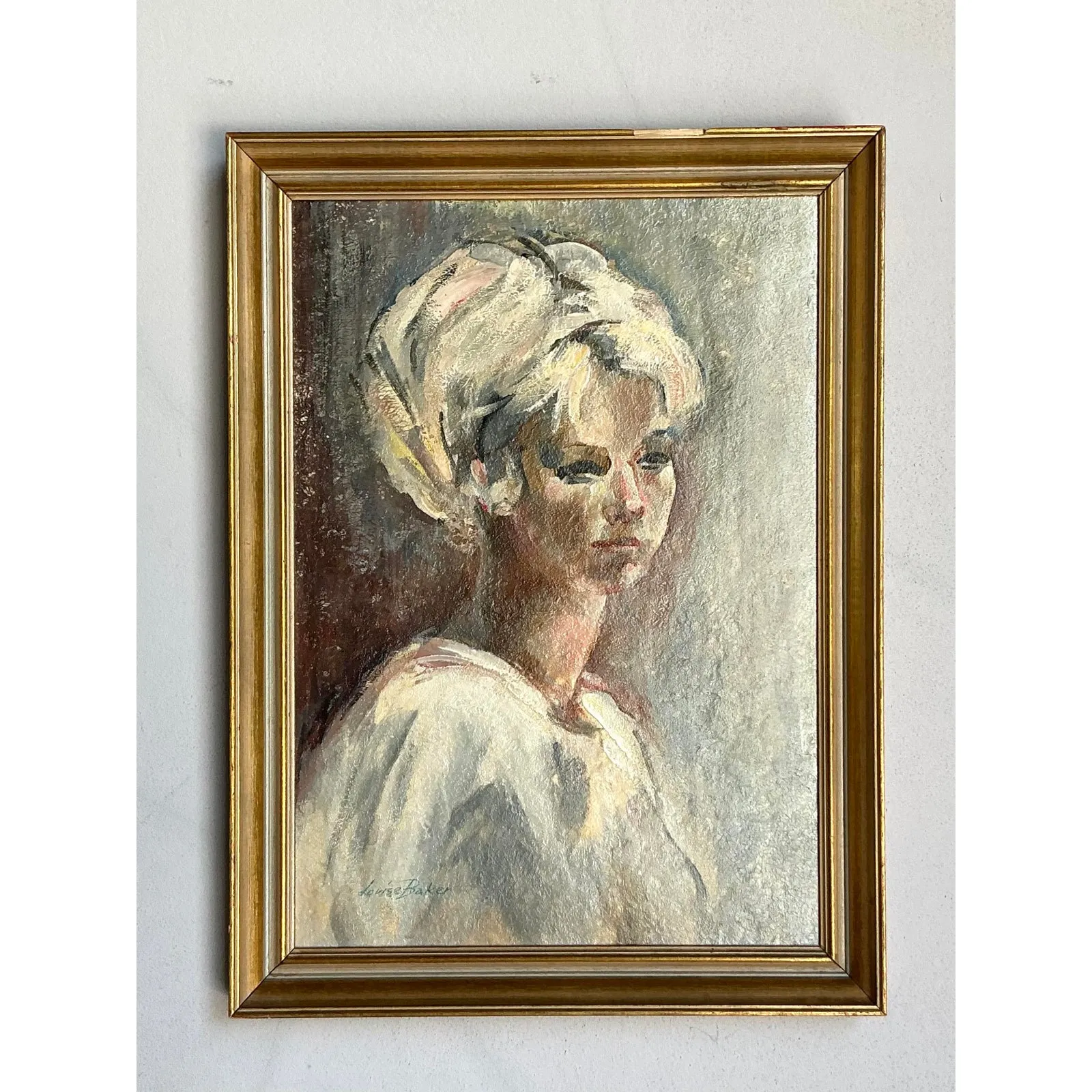 Vintage Boho Original Oil Portrait on Canvas - Wood, 18W x 24.5H — additional photo 4