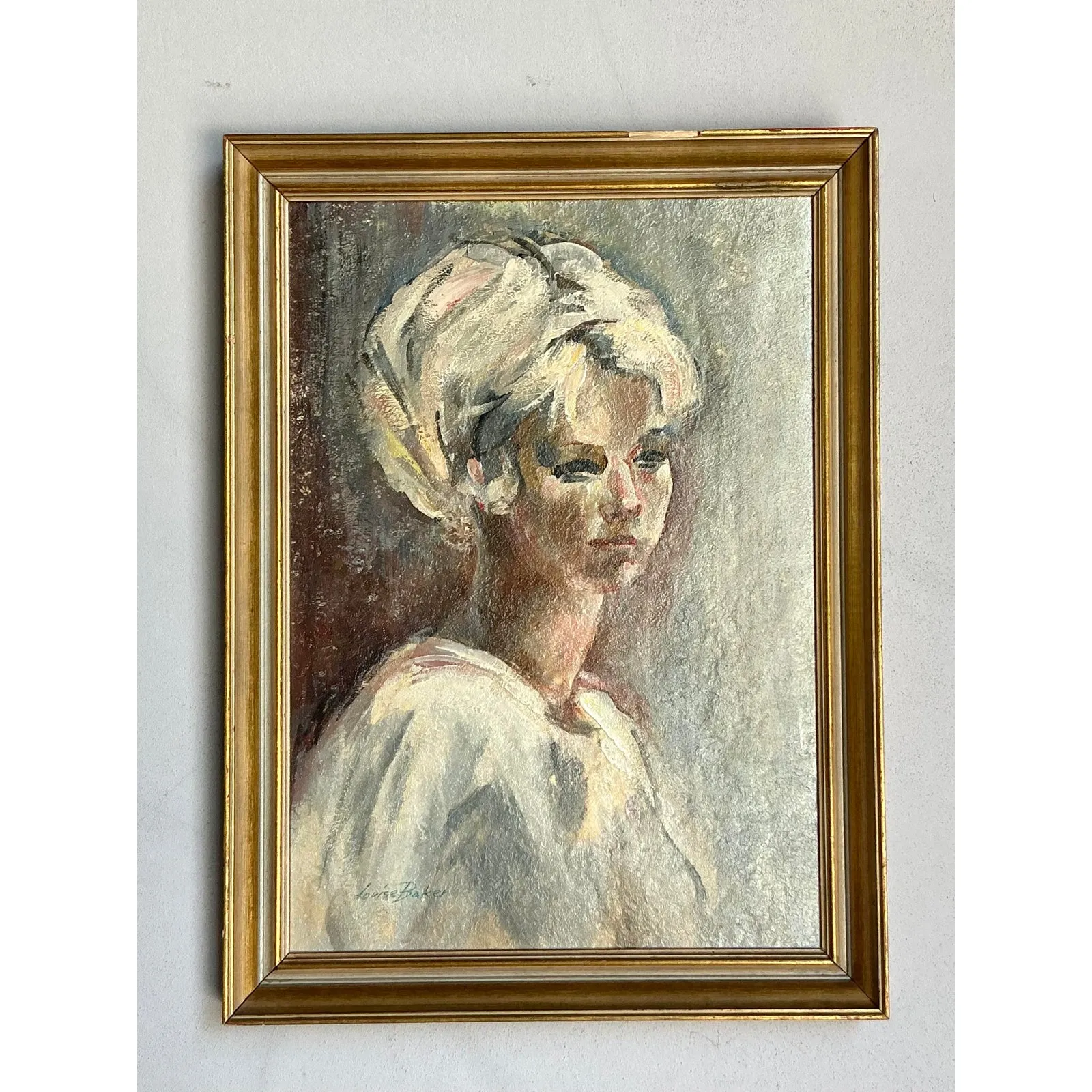 Vintage Boho Original Oil Portrait on Canvas - Wood, 18W x 24.5H — additional photo 6