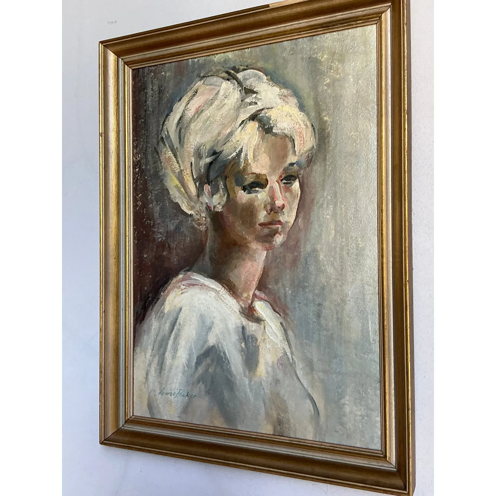 Vintage Boho Original Oil Portrait on Canvas - Wood, 18W x 24.5H — additional photo 7
