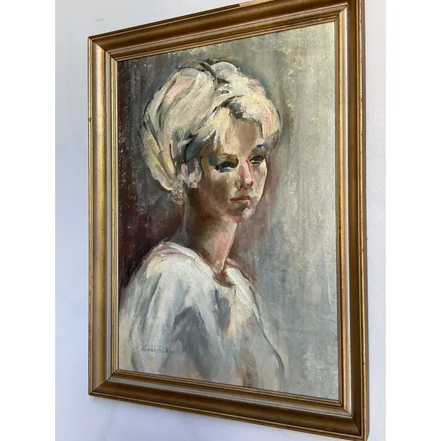 Vintage Boho Original Oil Portrait on Canvas - Wood, 18W x 24.5H — additional photo 7