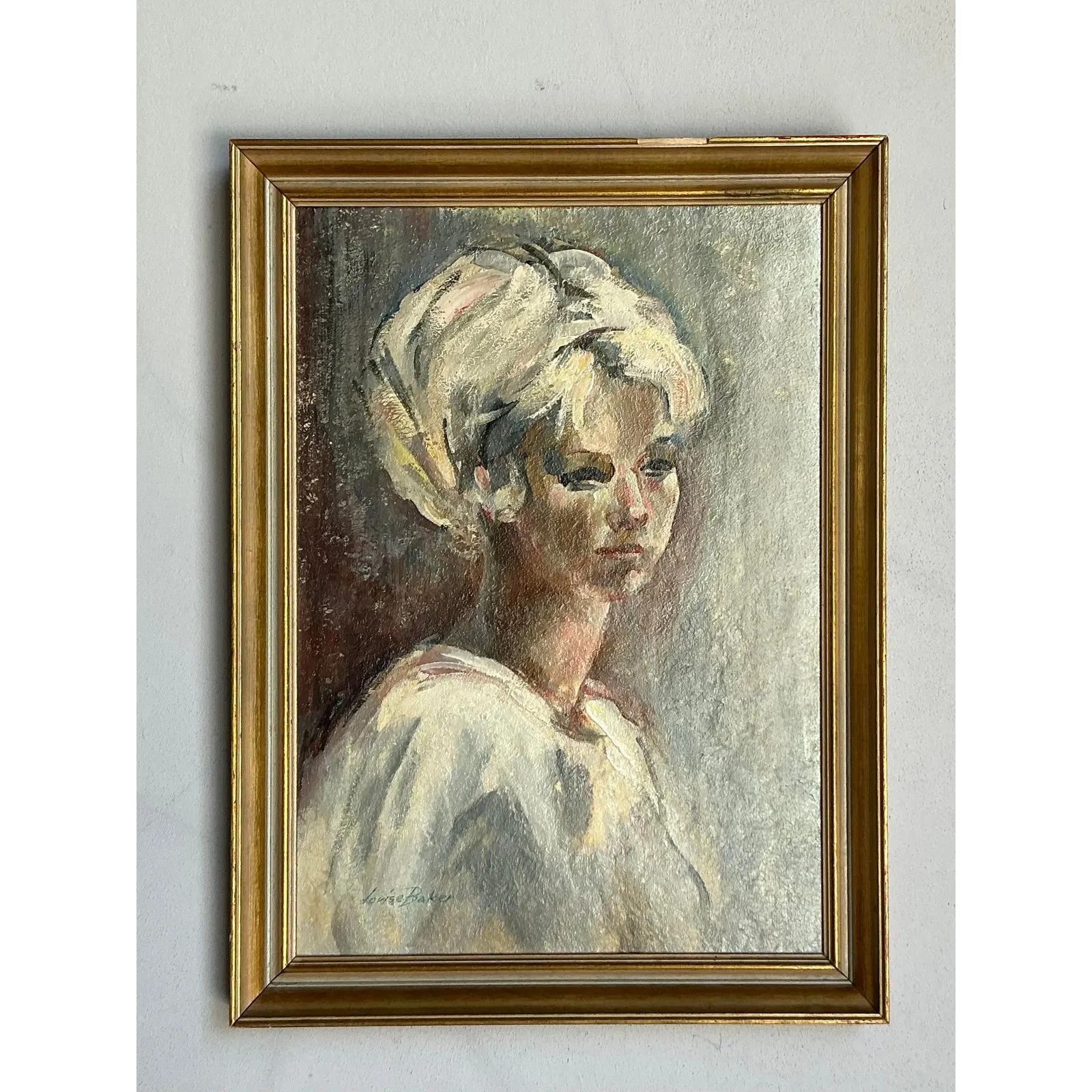 Vintage Boho Original Oil Portrait on Canvas - Wood, 18W x 24.5H — additional photo 8