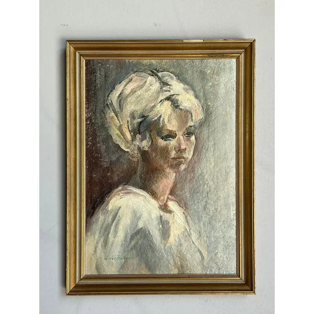 Vintage Boho Original Oil Portrait on Canvas - Wood, 18W x 24.5H — additional photo 8